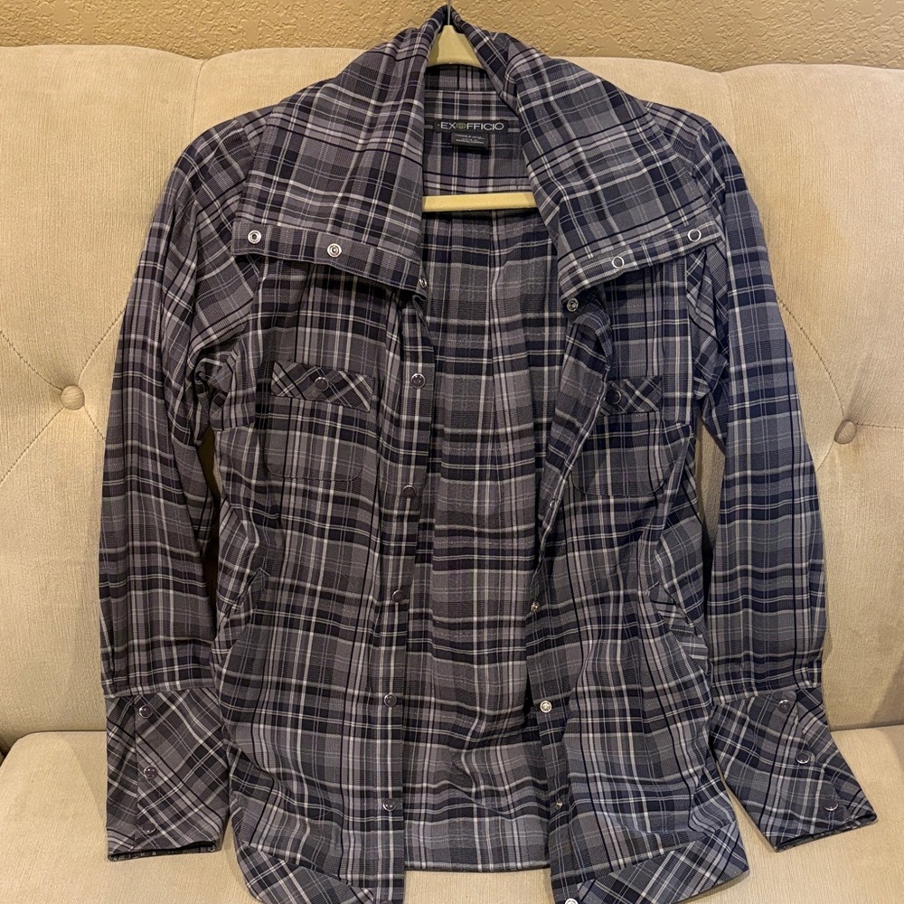 Exofficio Women’s  Plaid Shirt Jacket - Black and Gray
